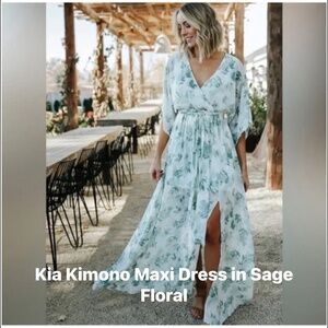 Baltic Born Small Sage Floral Kia Kimono Maxi Dress